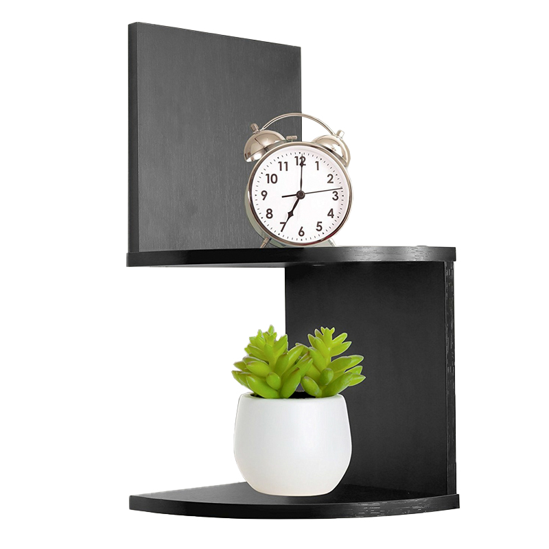 Wood veneer corner shelf, black, 2 layers ALY0036