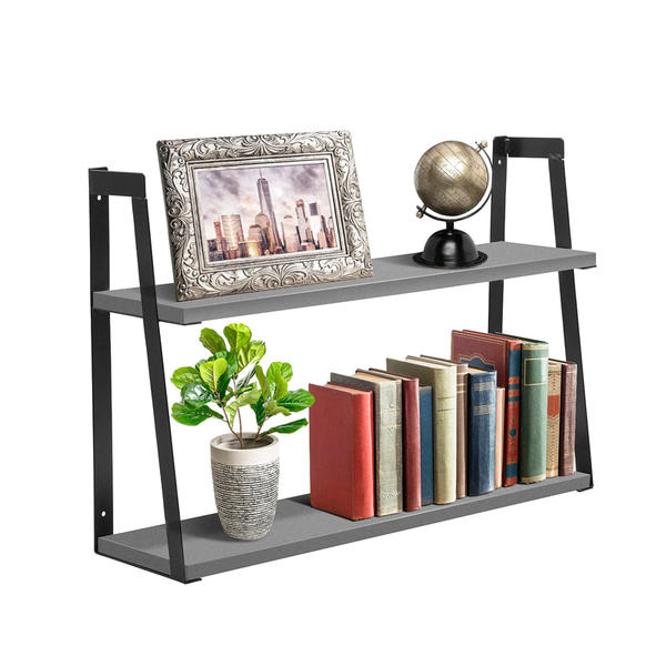 Metal and MDF wall rack,  2 layers,  black and grey ALY0038
