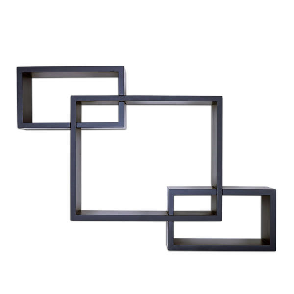 MDF wall rack, K/D and squares combination,  5 compartments, concise design,  black ALY0041