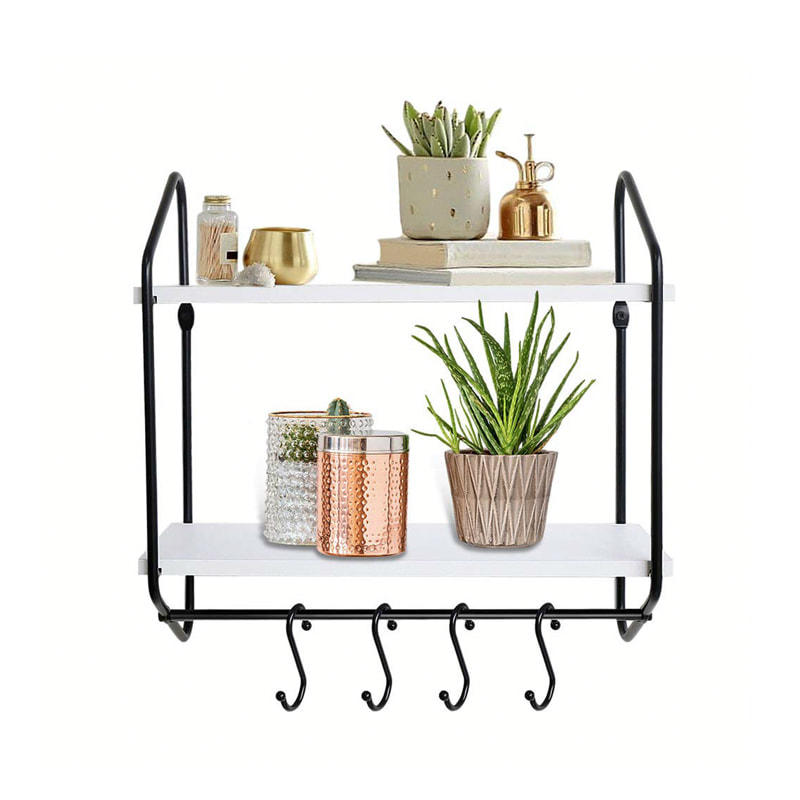 Metal and MDF wall rack w / 3 movable ,  2 layers,  black and white ALY0043