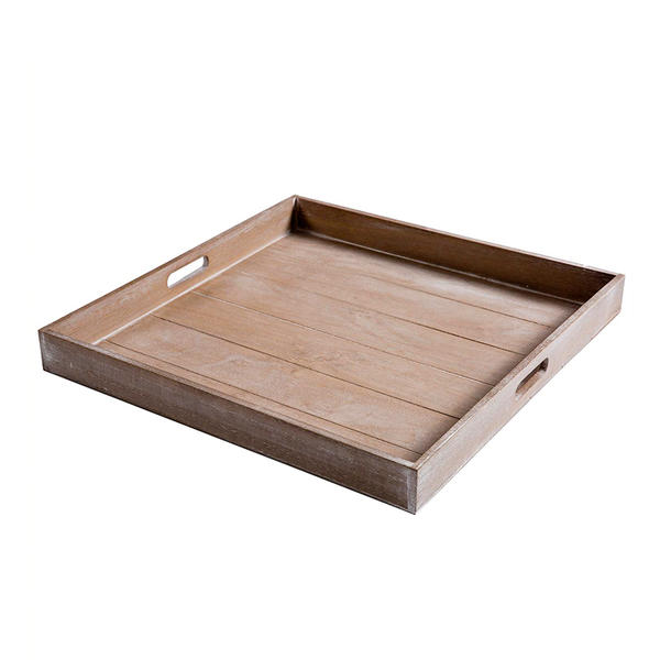 Wooden tray, square, slotted bottom, slightly white distressed  ALY0316