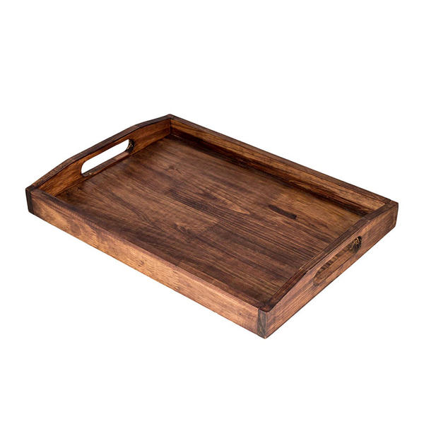 Wooden rectangular tray, white, deep brown finish  ALY0320