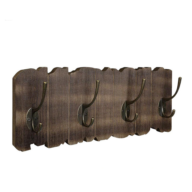 MDF & Metal wall hooks,  4 hooks, dark beige MDF backboard w / slots,  vintage style ALY0459