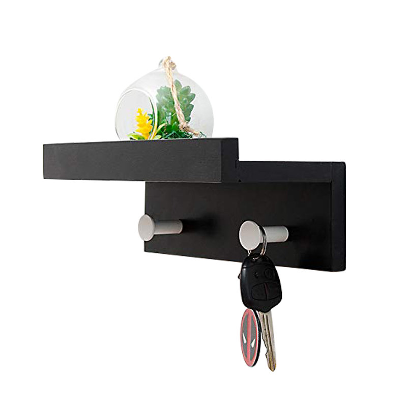 MDF wall hooks, 2 hooks, white wood hooks, black MDF backboard ALY0463