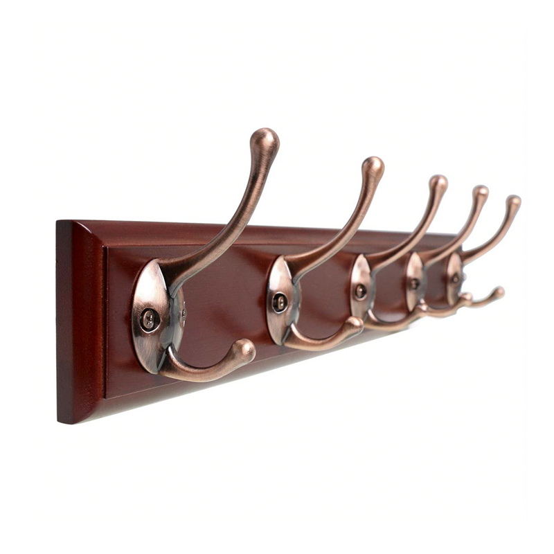 MDF & Metal wall hooks, 5 hooks, cooper chromed hooks,  MDF backboard  ALY0467