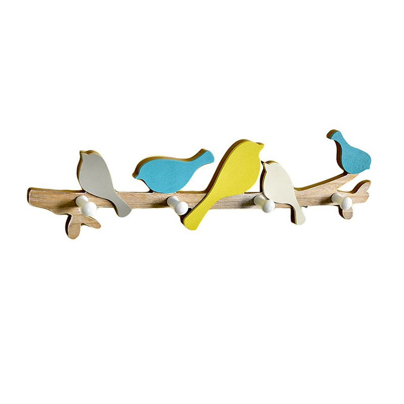 MFD wood veneer hooks, 4 hooks, birds ALY0490
