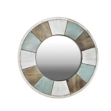 Wood framed mirror, round, nautical design, wintage style ALY0784
