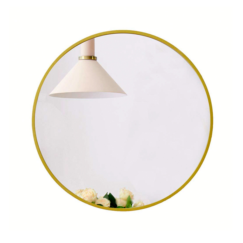 Wood frame mirror, round, plain gold color, concise style ALY0791