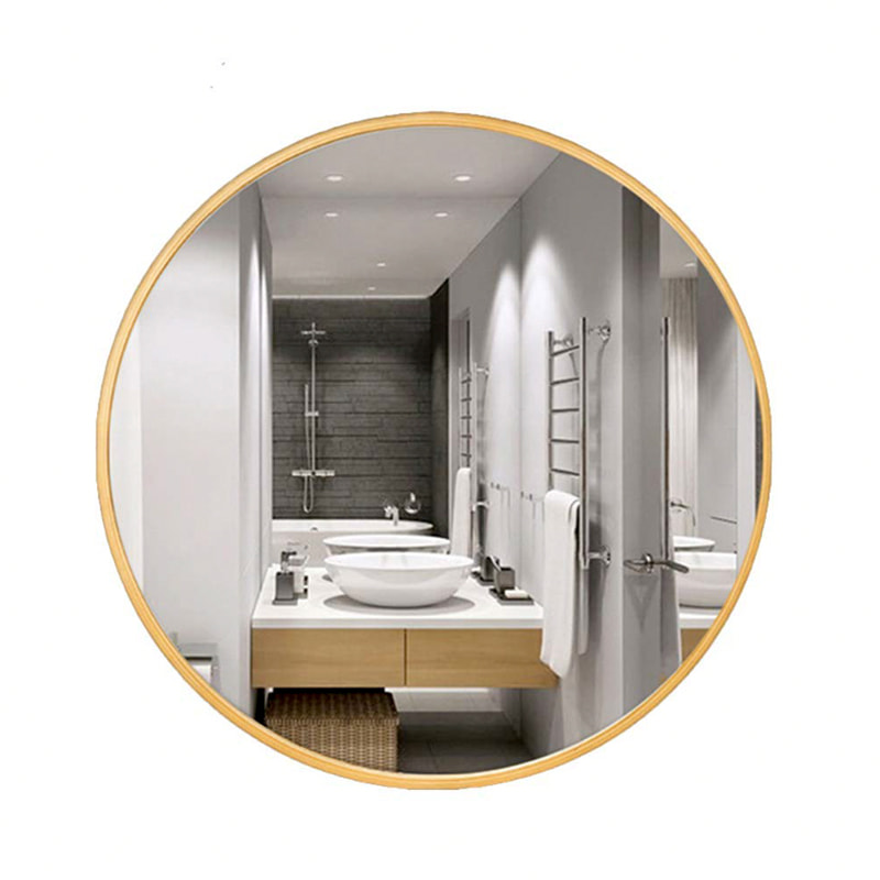 Wood frame mirror, round, plain gold color, concise style ALY0792