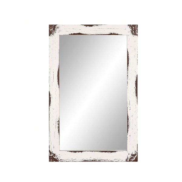 Old wood framed mirror,  rectangular, peel off & white distressed, vintage style ALY0998