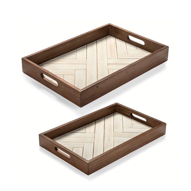 2/S nesting wooden trays, rectangular,  epaulette design  ALY1011
