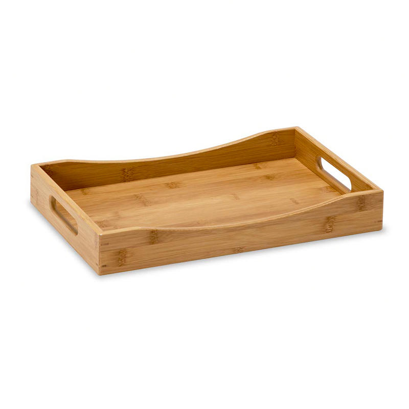Wooden tray , rectangular,  curved long sides,  light brown  ALY1033