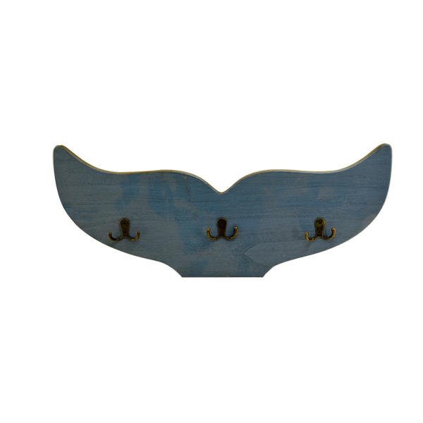 MFD wood veneer & metal hooks, 3 metal hooks, mustache design, dark blue distressed, vintage T18326