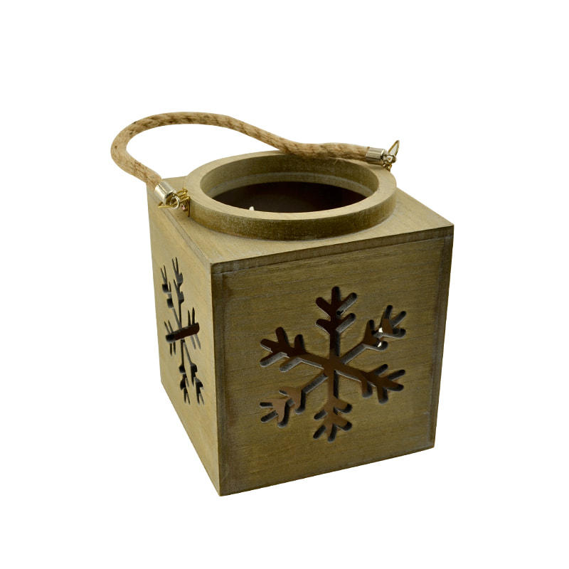 Veneered MDF decorative hurricane lamp with cut out snow flake 18F108