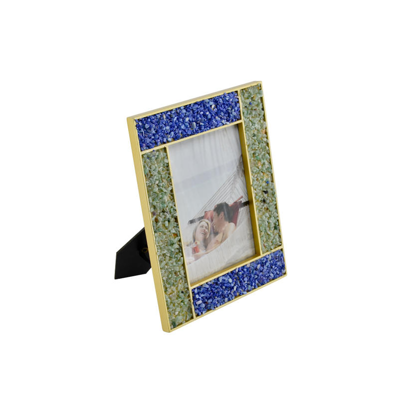 MDF photo frame,  with blue & turquoise colored artificial stone decoration, ractangular 18F231