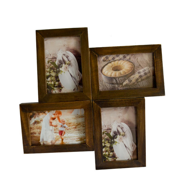 Wooden family photo frame, vintage, dark brown distressed.  4 pcs combination 19S404