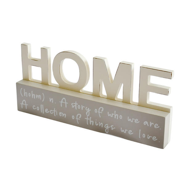 MDF wording wall mounted plaque.  Beige and gray,  dark brown distressed 19S427