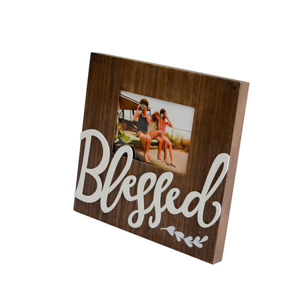 MDF veneered photo frame with metal words ' Blessed ',  black19S457