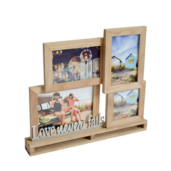 Wooden family photo frame with base, natural wood color,  4 pcs combination 19S465