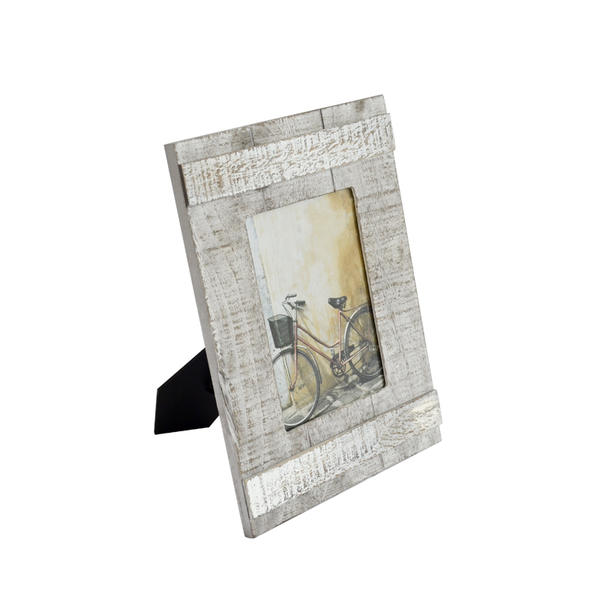 Wooden photo frame, vintage design, rough effect with white distress 19S471