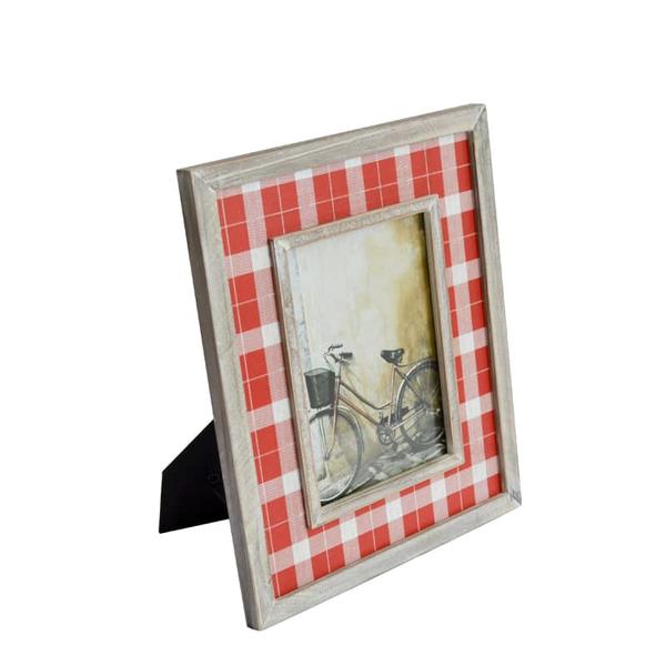 Wooden photo frame with red plaid, rectangular 19S478-1