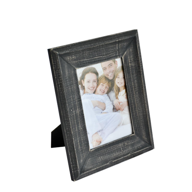 Wooden photo frame, black with wood distressed. Wide frame, rectangular 19S532