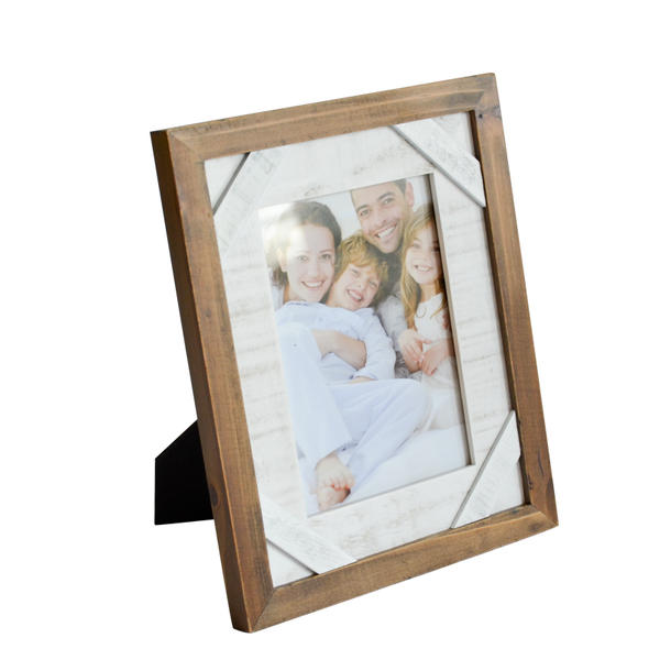 Wooden photo frame, rough design, white distressed inner frame 19S562