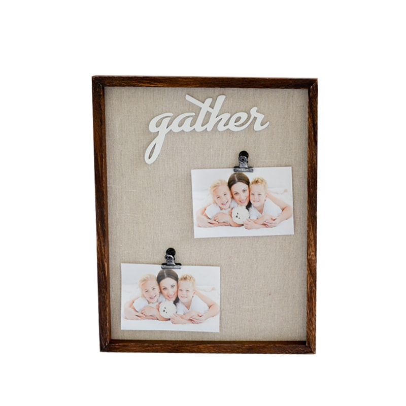 Wooden thin framed and linen background photo clip board 19S564