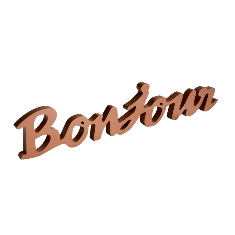 MDF brown wording decoration, Wall mounted and standable. ' Bonjou ' 19S615