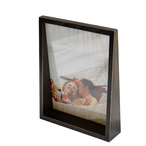 Wooden photo frame, self-stand, black distressed, rectangular, vertical 19S619