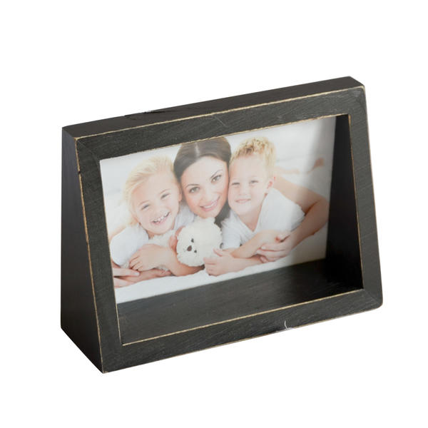 Wooden photo frame, self-stand, black distressed, rectangular, horizontal 19S620