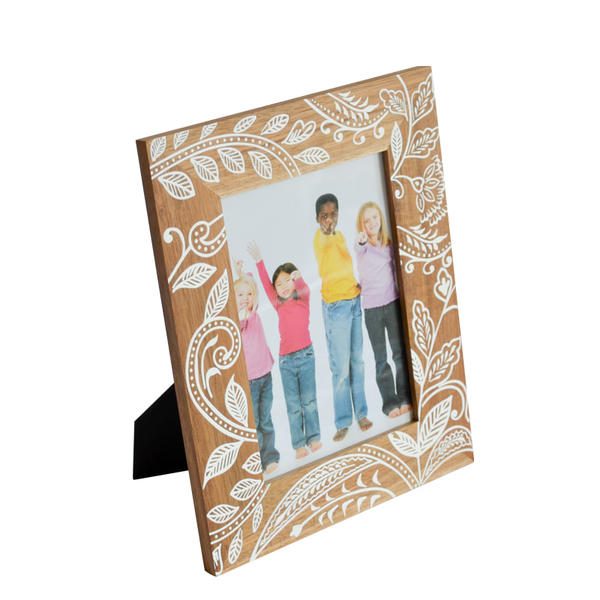 Wooden photo frame with white printed floral, rectangular 19S631