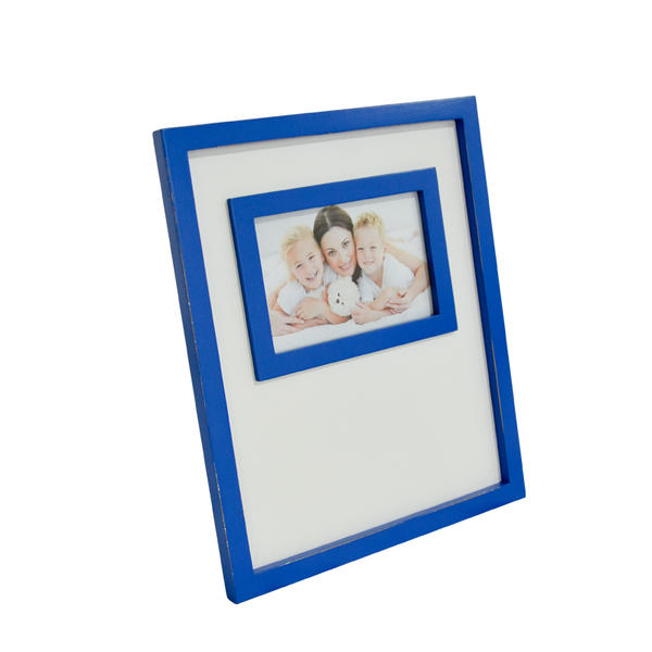 MDF double framed photo frame,  blue with corner distressed 19S709