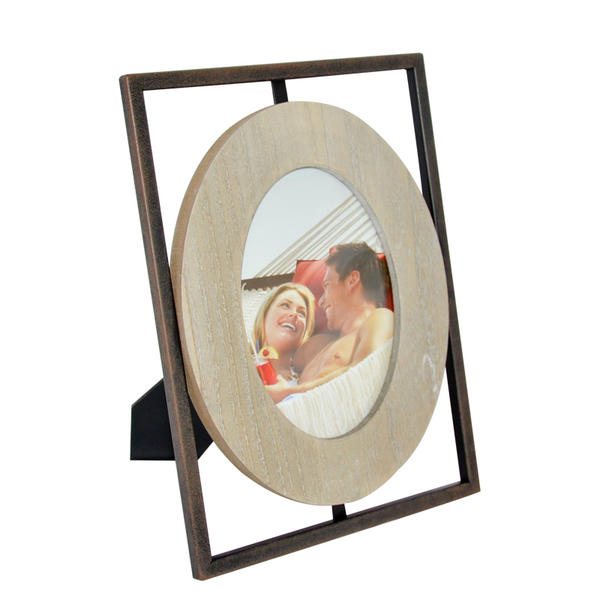 Metal and wooden photo frame, outer metal framed and inner  oval wooden framed 19SH-114