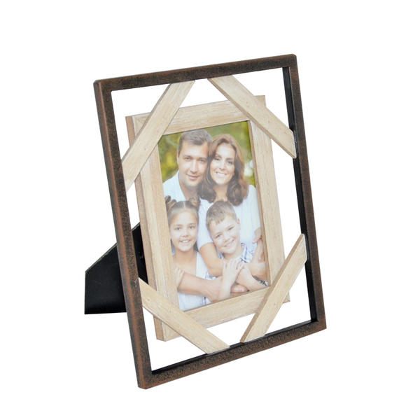 Metal and wooden photo frame, outer metal framed and inner rectangular wood framed 19SH-115