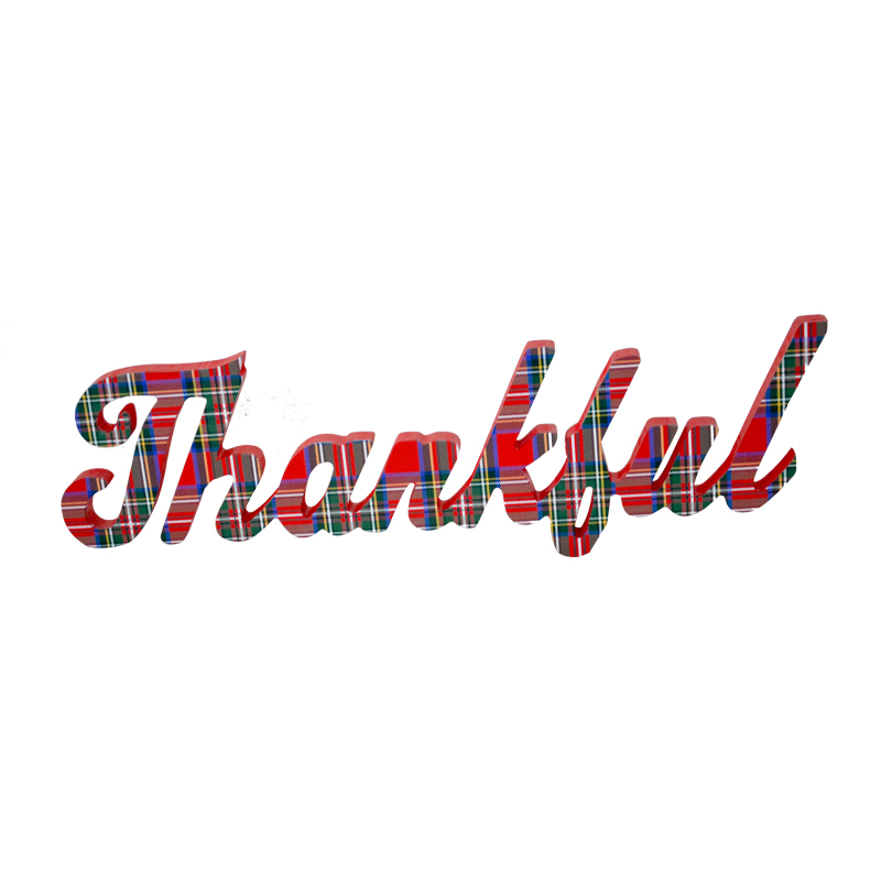 MDF wording decoration, plaid design, Wall mounted style. ' Thankful ' 19SH-59