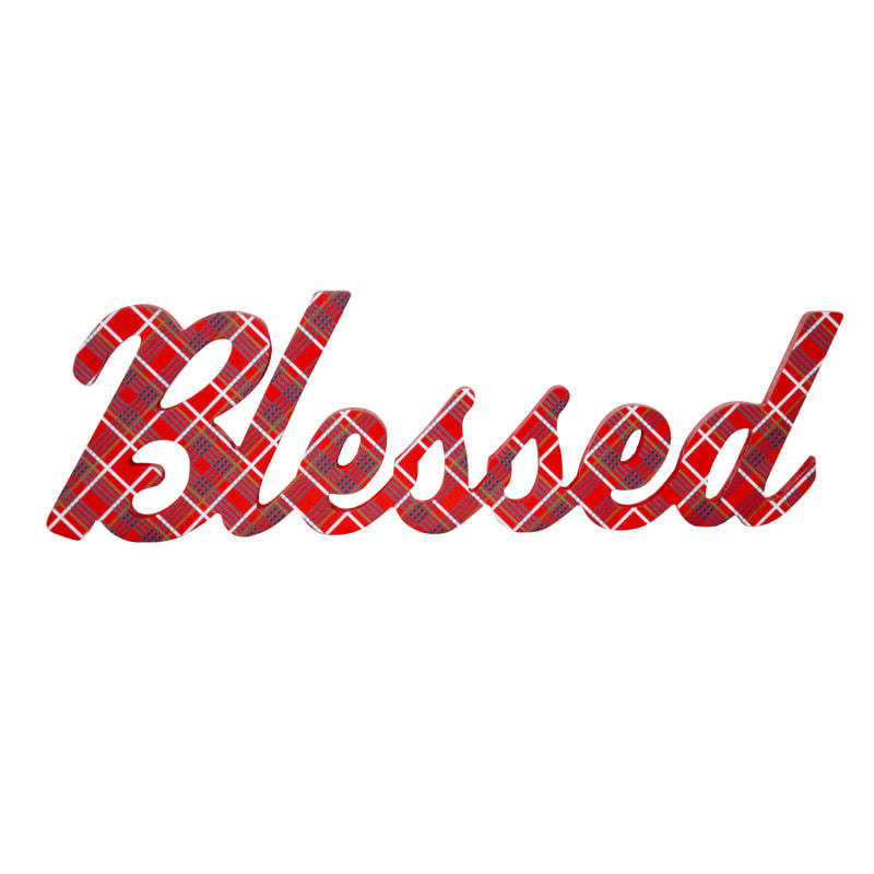 MDF wording decoration, plaid design, Wall mounted style. ' Blessed ' 19SH-60