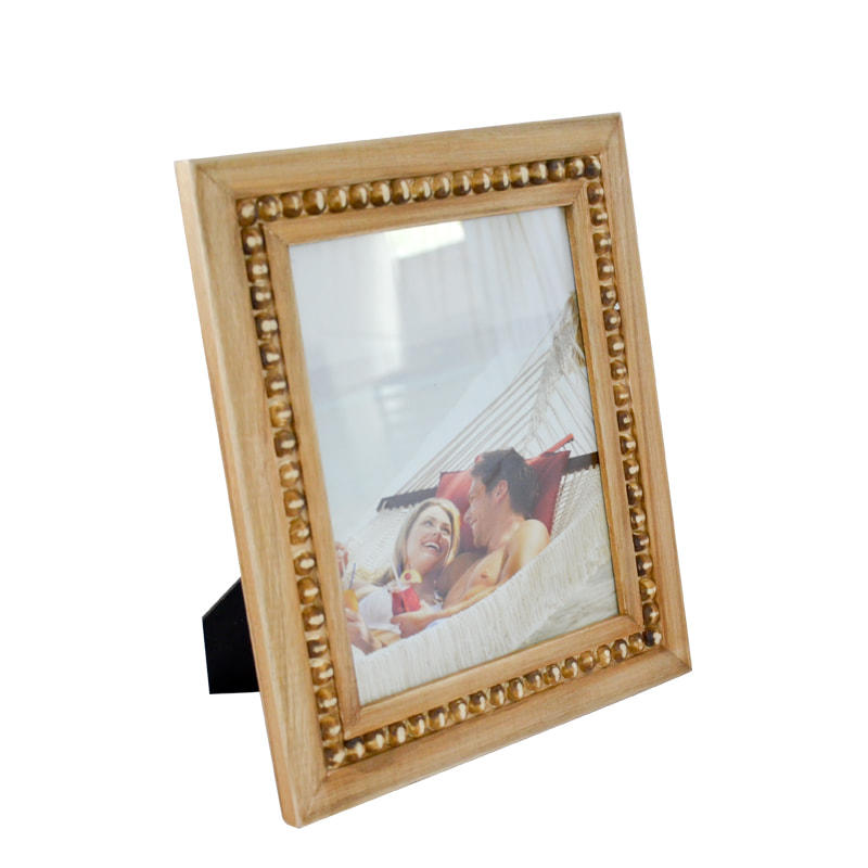 Wooden photo frame, natural wood decorated with golden beaded line, rectangular, vertical 19SH-92