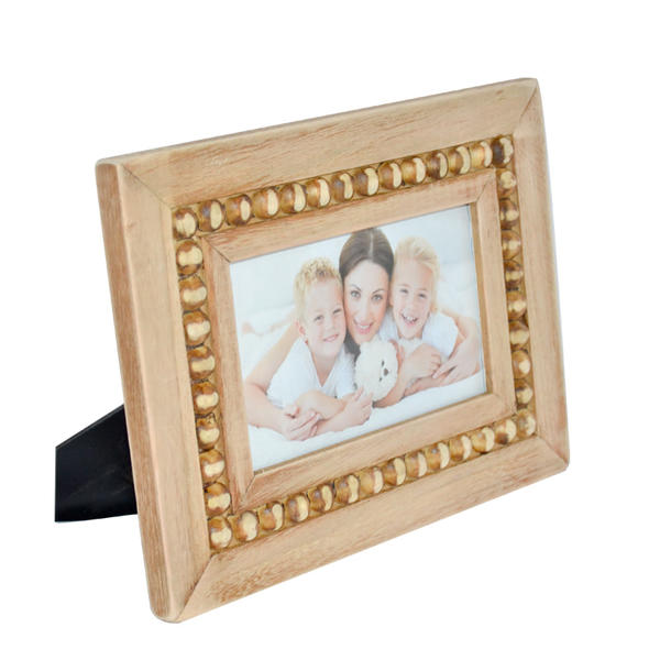 Wooden photo frame, natural wood decorated with golden beaded line, rectangular, horizontal 19SH-94