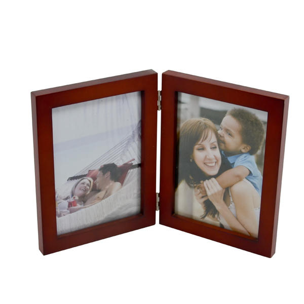 MDF double photo frame, book style,  foldable, burgundy red AL065