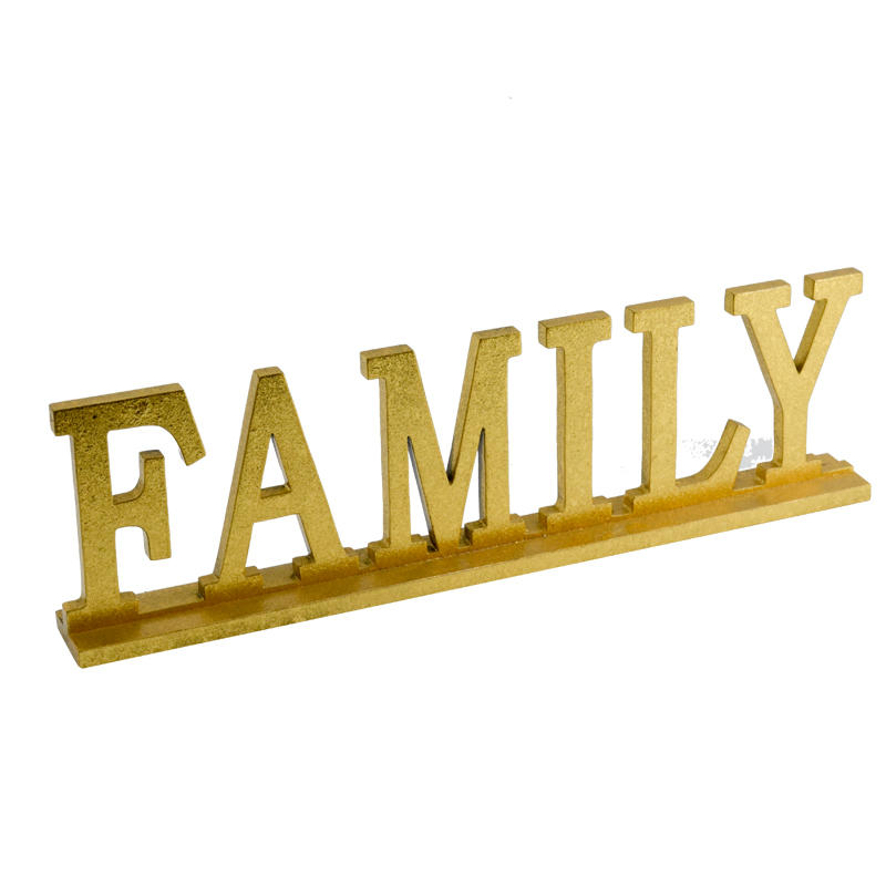 MDF wording decoration,  desk top style, Golden color,  ' FAMILY ' AL074