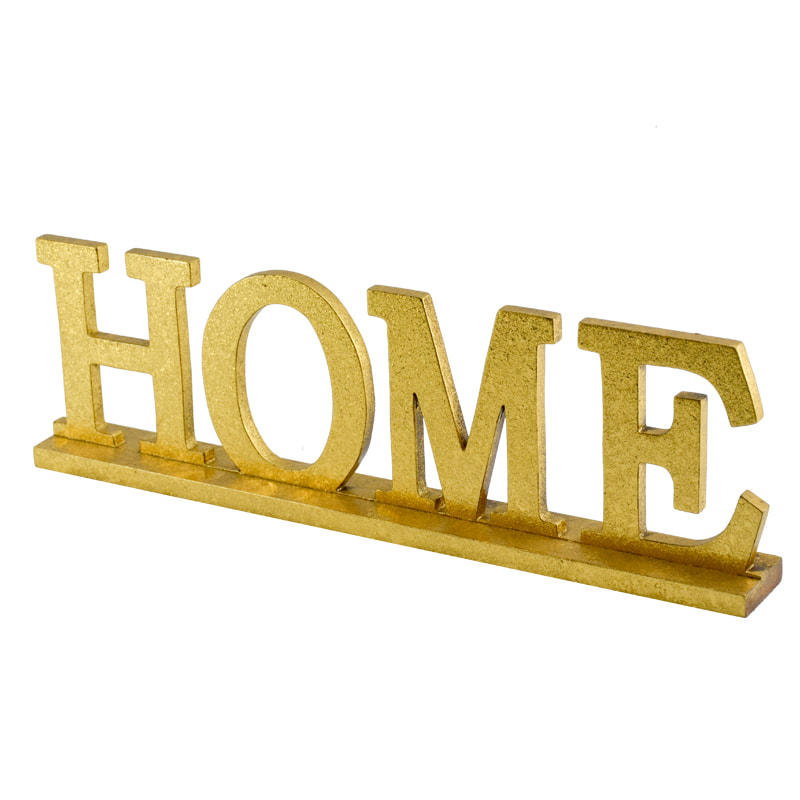 MDF wording decoration,  desk top style, Golden color,  ' HOME ' AL075