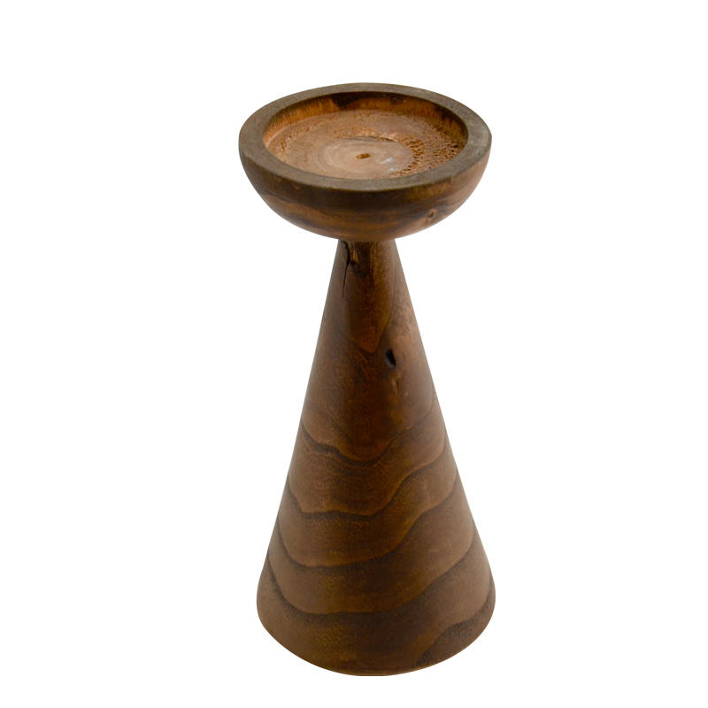 Wooden candle holder, brown antique finish AL081