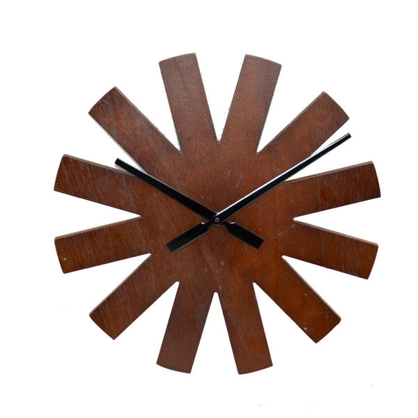 Wooden clock, sun like design, antique finish AL082