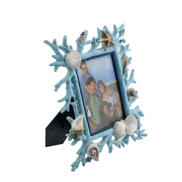 Polyresin photo frame,  nautical,  blue coral with shells and sea star AL113