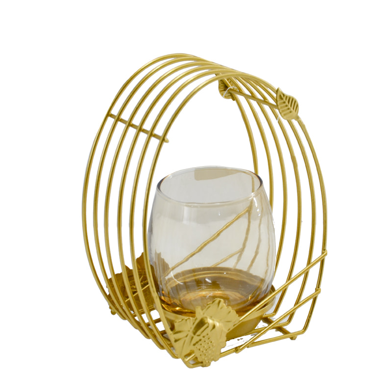 Metal and glass hurricane lamp, candle holder.  Golden finish.  Modern concise design  AL119