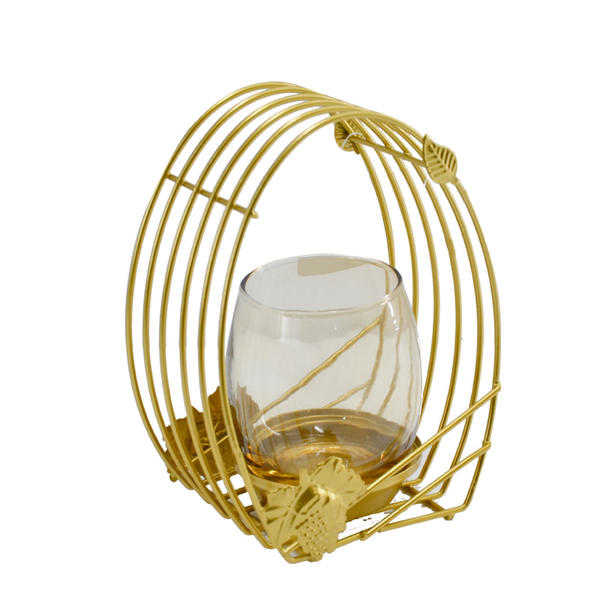 Metal and glass hurricane lamp, candle holder.  Golden finish.  Modern concise design  AL119