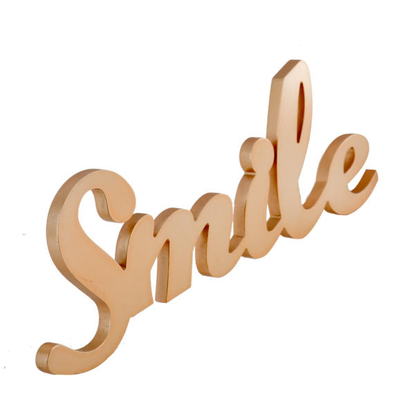 MDF wording decoration, Both wall mounted and table top style, Rose gold color. ' Smile ' AL149