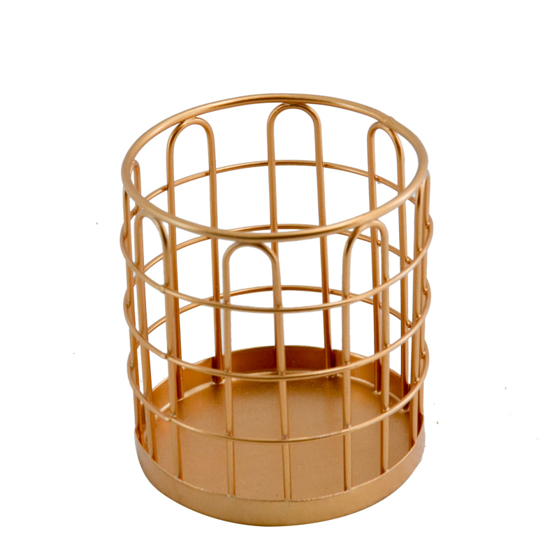 Metal and glass hurricane lamp, candle holder.  Golden finish.  Modern concise design AL264