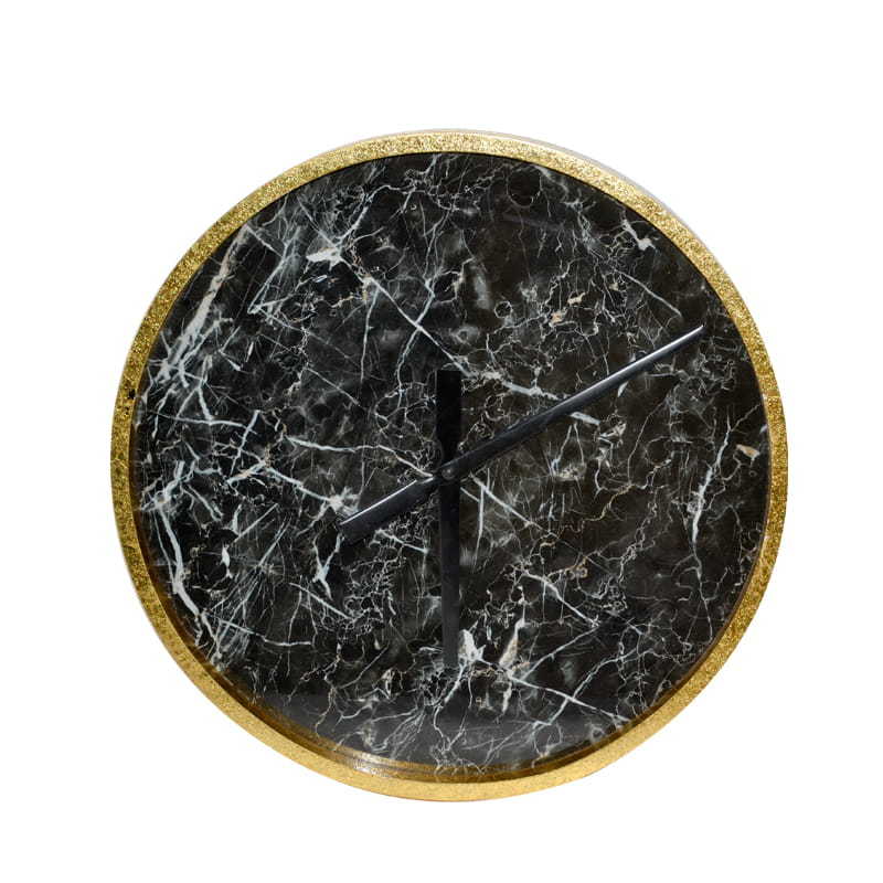 MDF and artificial marble clock, round,  golden plywood ring framed AL281